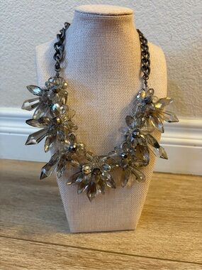 Chico's Smoky Crystal Floral Bib Necklace